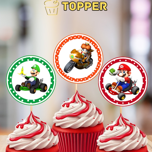 Super Mario Cupcake Toppers, Mario Kart Kuchendeckel, Super Mario Topper, Printable, Instant Download, digitale Datei, 2x2 Zoll