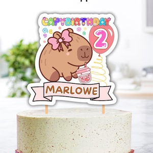 Capybara Cake Topper, Free 12 pcs Cupcakes, Customized, Kawaii Capybara, Capybara Printable, Digital File