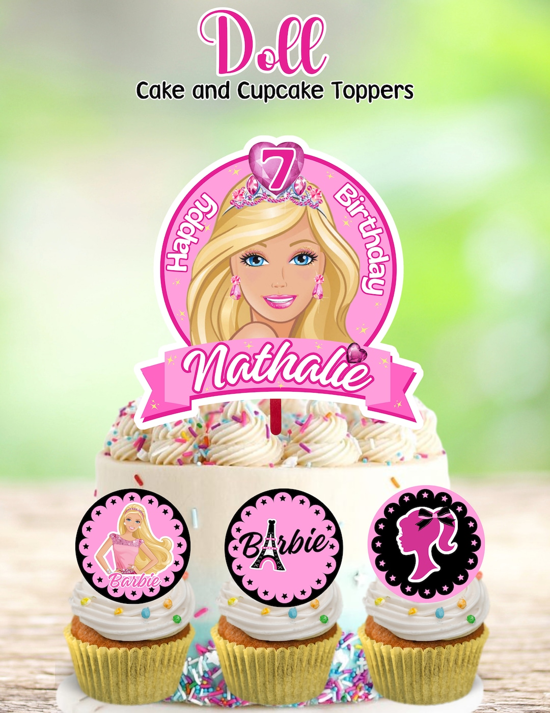 Barbie Pool Party Birthday Cake Topper Template Printable