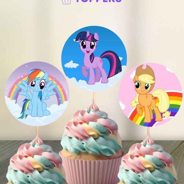 My Little Pony Cupcake Toppers, Instant Download, Unicorn Cupcake Toppers, Printable, Digital File, 2x2 inches