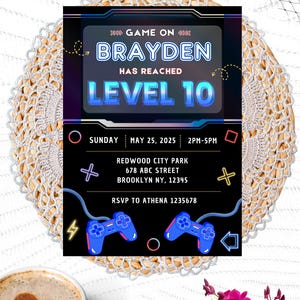 Level Up Einladung, angepasst, Videospiel-Einladung, Game Controller Einladung, Digitale Datei, Printable, 5 x 7