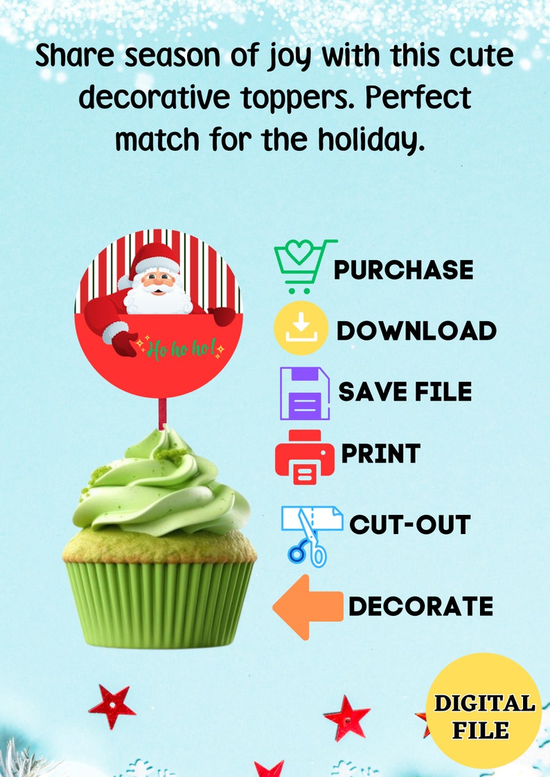 Christmas Cupcake Toppers, Instant Download, Merry Christmas Cupcake