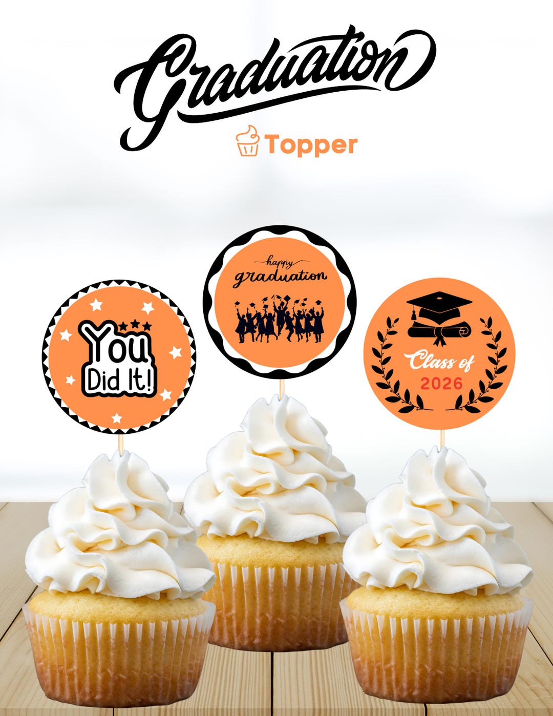 Graduation Cupcake Topper 2026, Instant Download, 2x2 Inch Printable ...