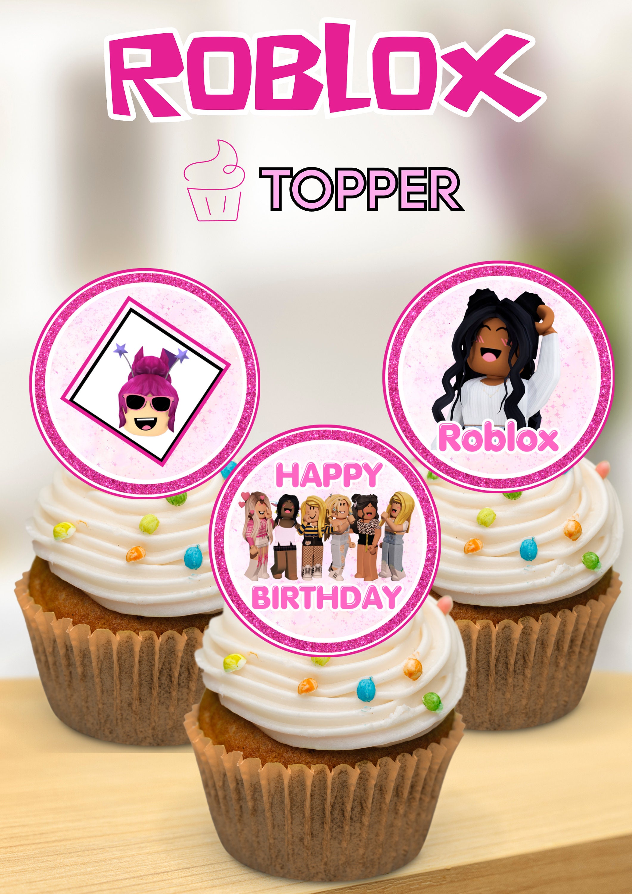 Girl Roblox Birthday Cupcake Topper Pink Roblox Birthday 