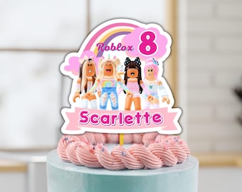 Girl Roblox Cake Topper with Name & Age | Free Customization + Free Cupcake Toppers