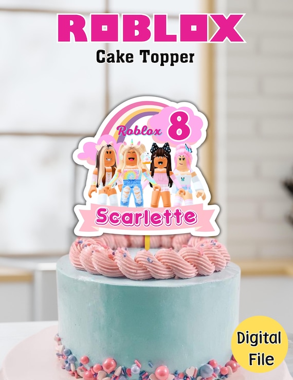 Girl Roblox Cake Topper with Name & Age | Free Customization + Free Cupcake Toppers