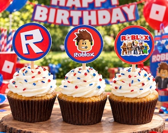 Afdrukbare Roblox-cupcaketopper | Direct downloaden | Roblox Verjaardagsfeestje Decor | DIY-cupcakeprikkers I, png