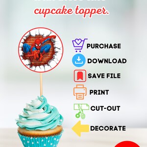 Spiderman Cupcake Toppers, Spiderman Cupcakes, Spiderman in Web ...