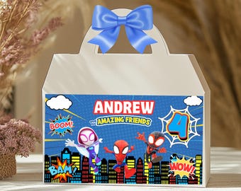 Custom Spidey and friends Gable Box Label: Spiderman Party Decor (Digital File)