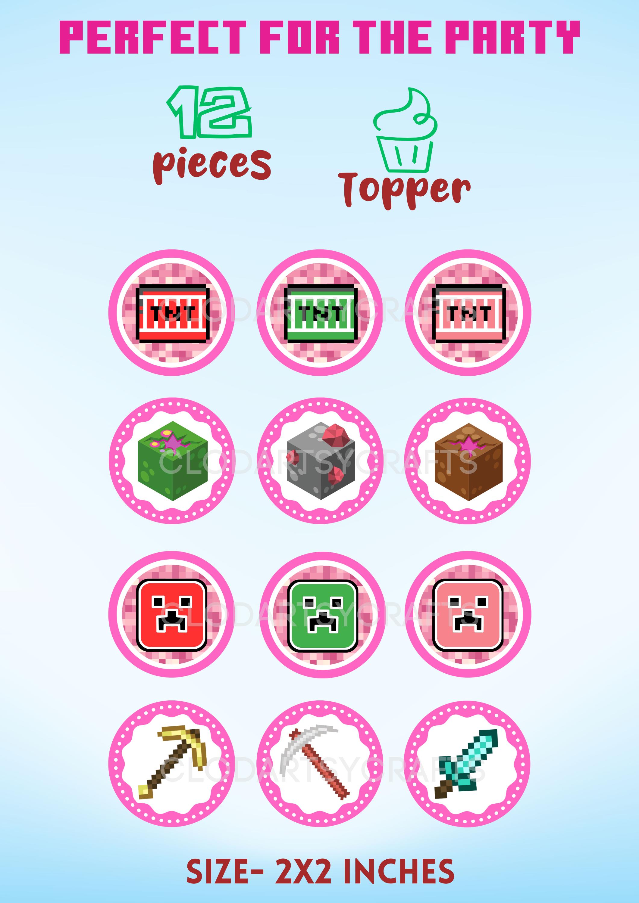 Pixel Game Theme Cupcake Toppers