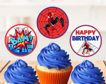 Spiderman Cupcake Toppers: 12-Piece Printable Set (Digital Download)