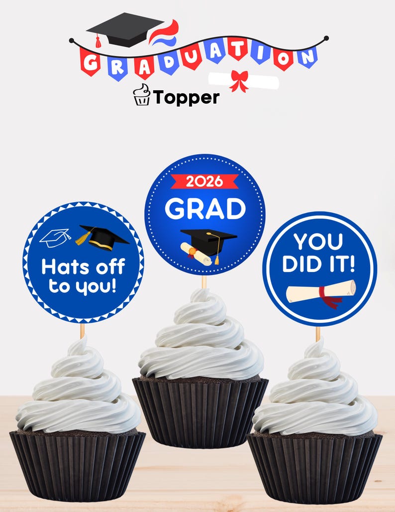 Graduation Cupcake Topper 2026, Instant Download, 2x2 Inch Printable ...