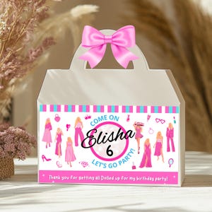 Pink Doll Gable Box Label, Customized, Fashion Doll, Party Box Label, Digital File, Printable