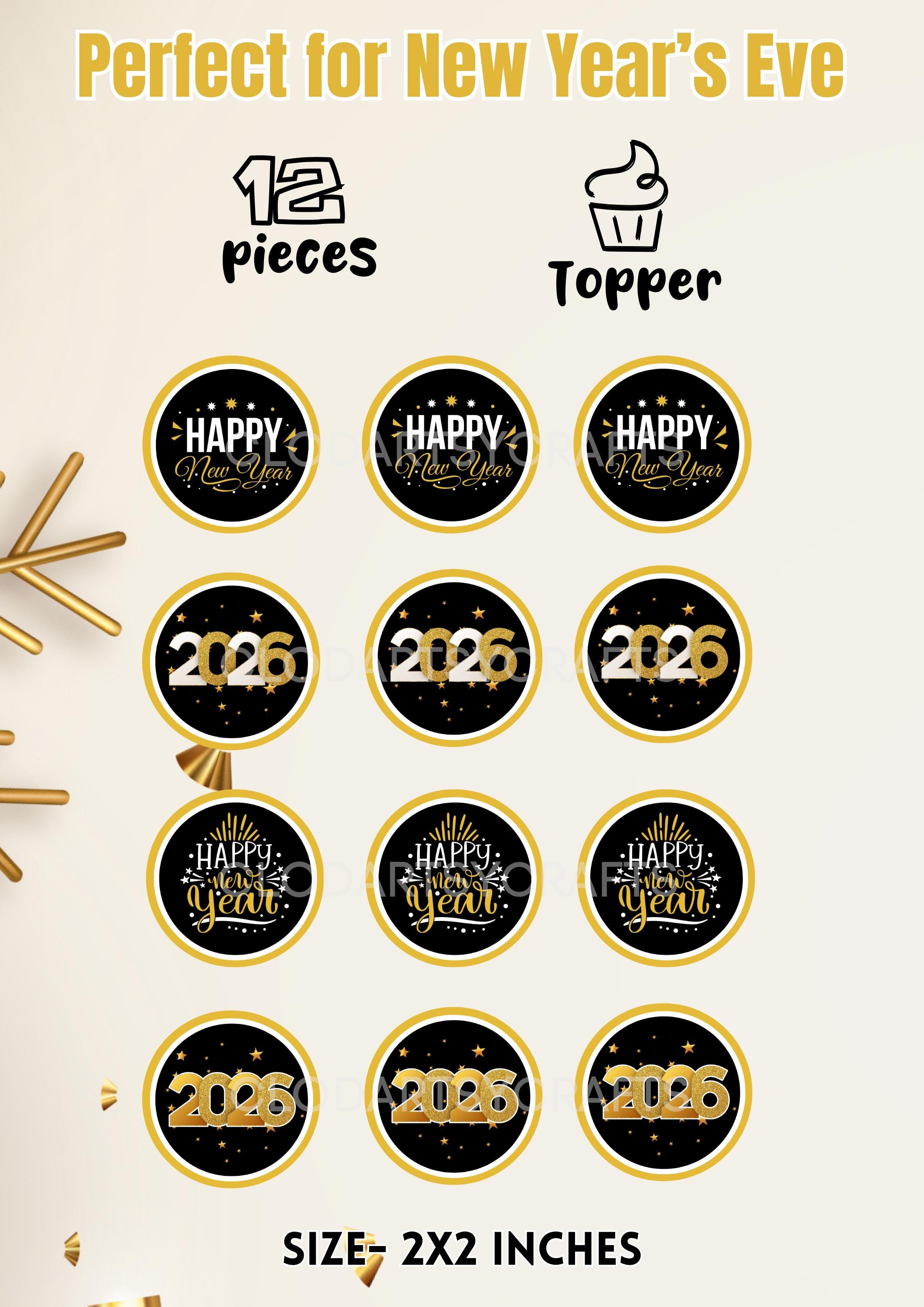 20x Silvester Deko 2026 Cupcake Topper – Frohes Neues Jahr Im Schwarz-Gold Look, Perfekt Für Party