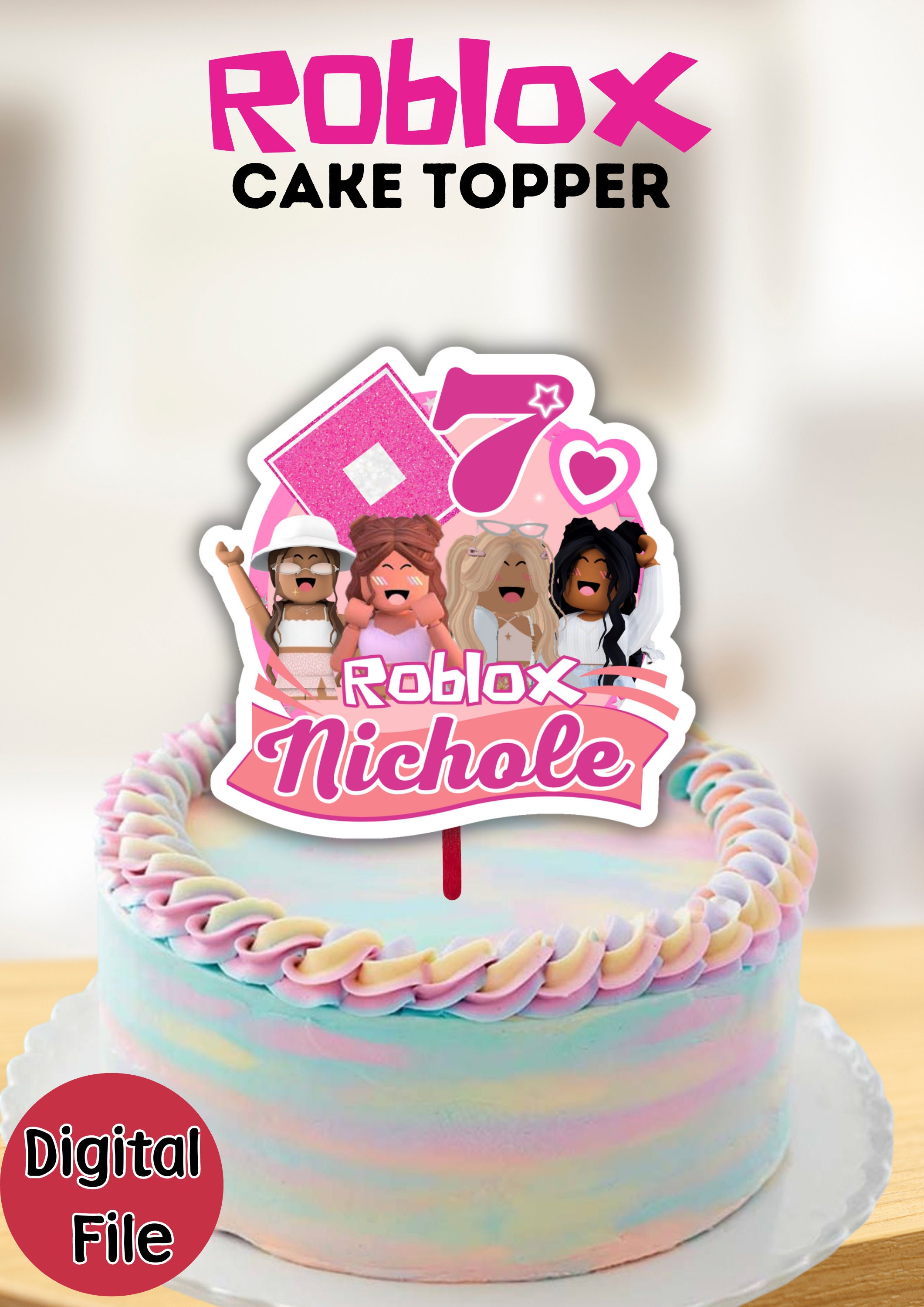 Girl Roblox Cupcake Topper Pink Roblox Birthday Party -  Portugal