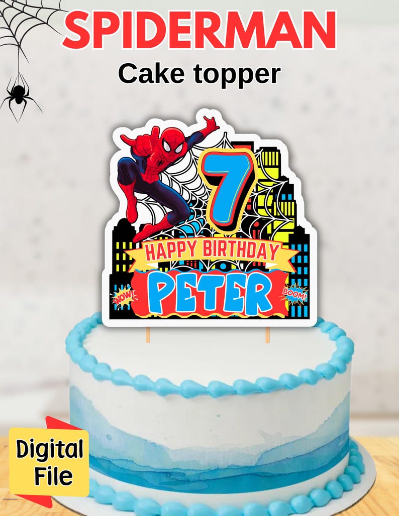 Spiderman Cake Topper: Personalisierbares Party Dekor (Digital) Bild 1