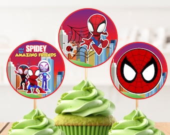 Decorazioni per cupcake di Spidey e i suoi amici: set stampabile da 12 pezzi (download digitale)