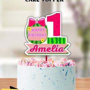 Topo de bolo de melancia, 12 topos de cupcake grátis, topo de bolo de aniversário de bebê, personalizado, para impressão, arquivo digital