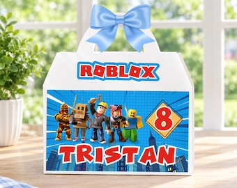 Aangepast etiket op de voorkant van de roblox-geveldoos | Gepersonaliseerde sticker verjaardagsfeestje bedankje | Afdrukbare digitale download | Doe-het-zelfdecoratie