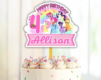 My Little Pony Cake Topper, Free 12 pcs Cupcakes, Unicorn Cake Topper, Customized, Digital File, Printable