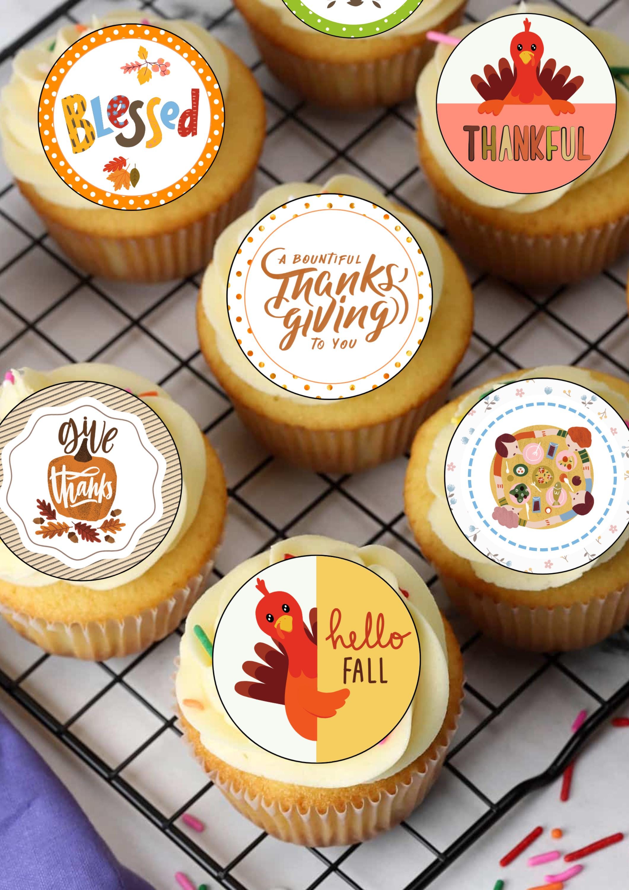 Blumomon 24 Topper Per Cupcake Thank You Oro Glitter - Decorazioni Per Torte E Dessert Con Stuzzicadenti, 11,3 Cm