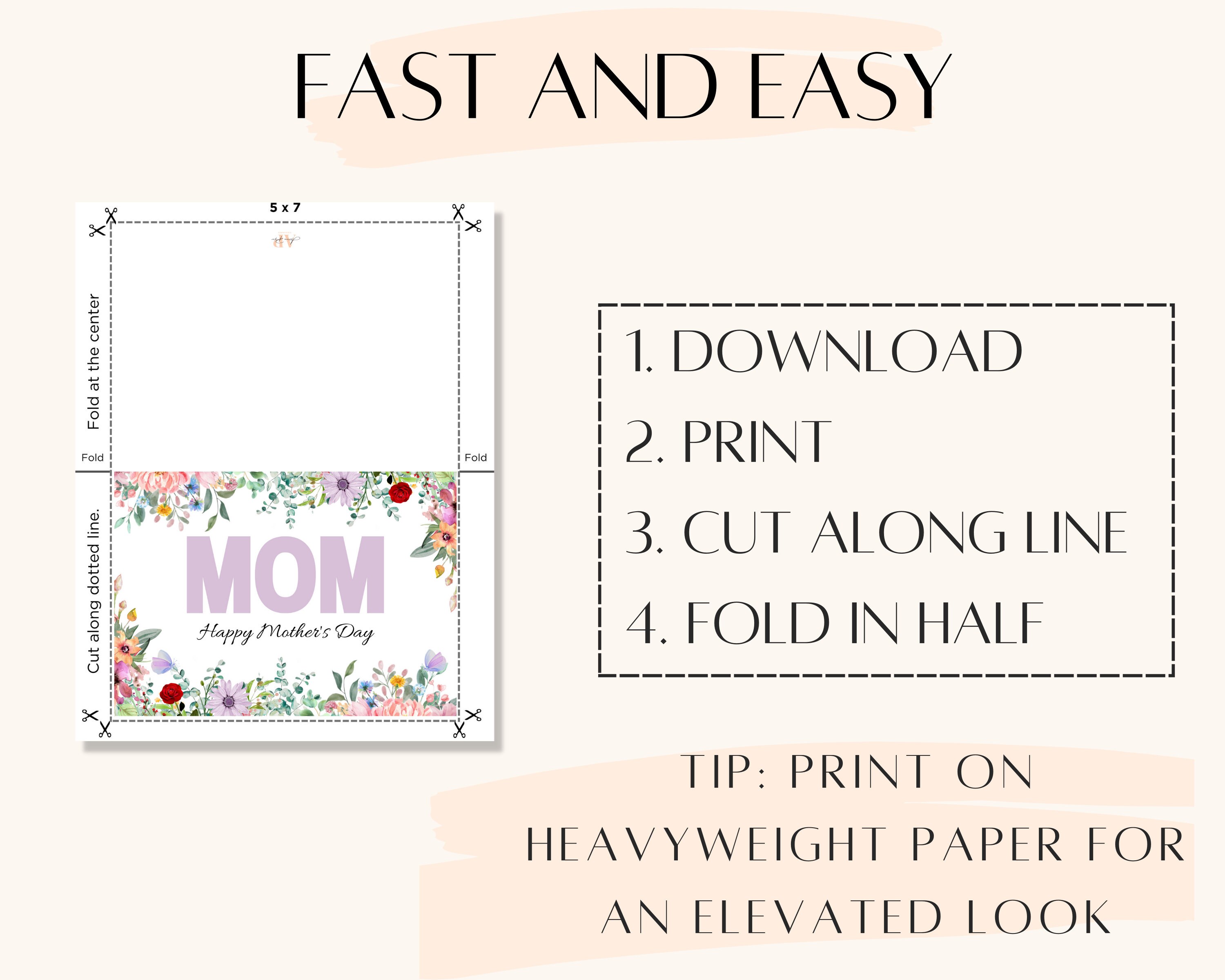 Printable Mother's Day Card, Instant Download PDF, Mother's Day Card ...