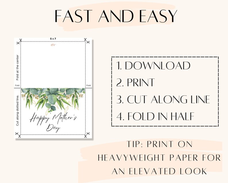 Printable Mother's Day Card Instant Download PDF - Etsy