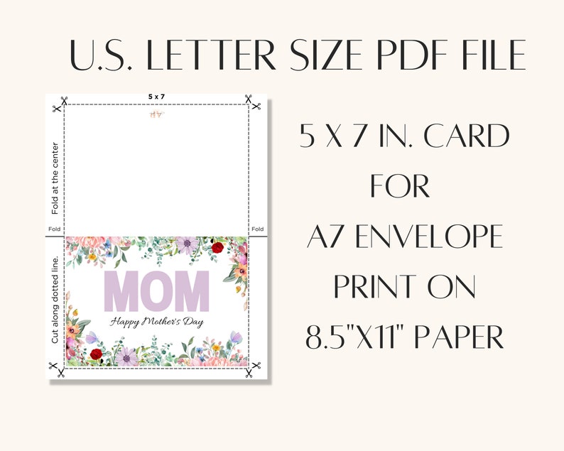 Printable Mother's Day Card Instant Download PDF - Etsy