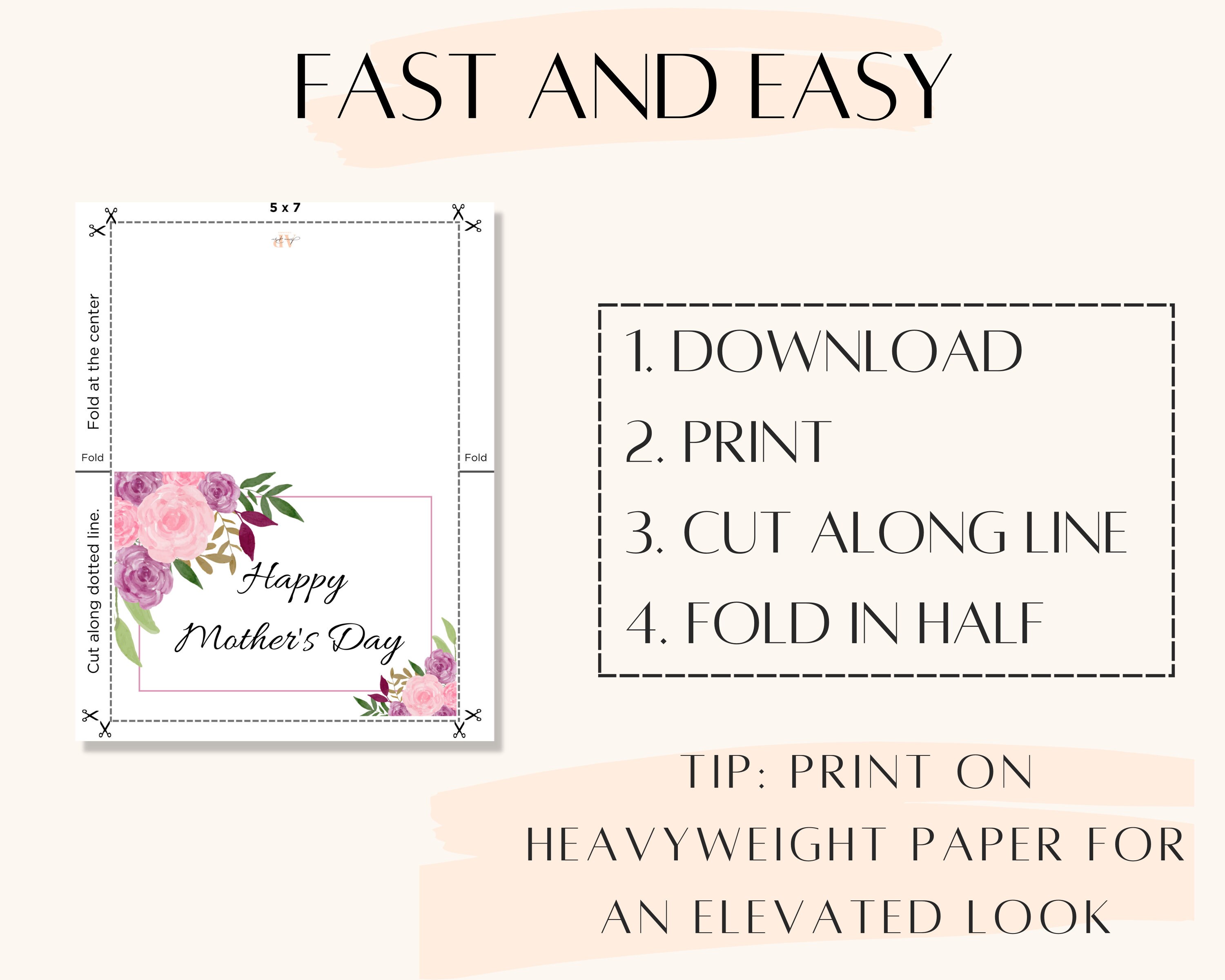 Printable Mother's Day Card, Instant Download PDF, Mother's Day Card ...
