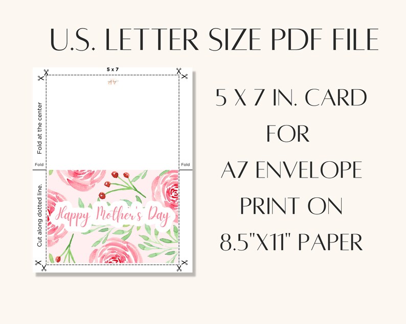 Printable Mother's Day Card, Instant Download PDF, Mother's Day Floral ...