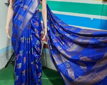 Munga Tussar Banarasi Silk Saree: Zari Weave, Meenakari Design