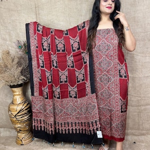 Ajrak Hand Block Print Modal Suit: Top & Dupatta, Natural Dye