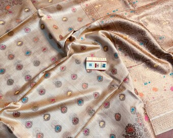 Handwoven Munga Tussar Banarasi Saree: Pure Silk Zari Weave