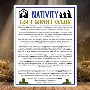Gioco della Natività Sinistra Destra, Gioco del Natale Cristiano Sinistra Destra, Gioco della Bibbia della Natività stampabile, Gioco Passa il Regalo, Attività della Scuola Domenicale