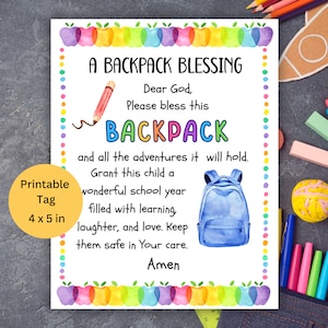 Backpack Blessing Tag Back To School, Printable Gift Tag, Christian Back pack Prayer Card, Student Gift, First Day Of School Prayer