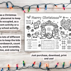 Printable Christmas Activity Placemat, Christmas Coloring Sheet for ...
