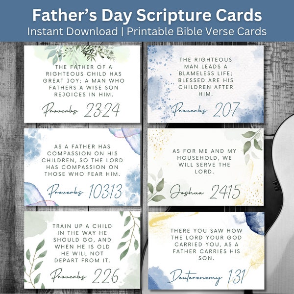 Father's Day Bible Verses, Printable Father's Day Scripture Cards For Dad, Gift For Husband, Proverbs Card, Gift Tag, Church Favor
