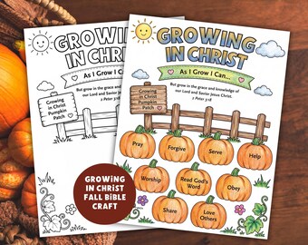 Growing In Christ Craft Printable, Fall Bible Craft For Kids,  Autumn Sunday School Coloring Cut & Paste Activity, Christian Pumpkin Craft