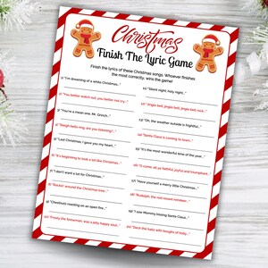 Finish The Lyrics Game Christmas Songs, Lyric Game, Lyrics Quiz, Printable, Christmas Activity, Party Game For Teens, Adults, Family