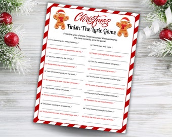 Finish The Lyrics Game Christmas Songs, Lyric Game, Lyrics Quiz, Printable, Christmas Activity, Party Game For Teens, Adults, Family