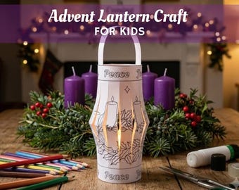 Advent Paper Lantern Craft Printable, Advent Bible Craft, Christmas Decoration Coloring Activity For Kids, Sunday School Lesson