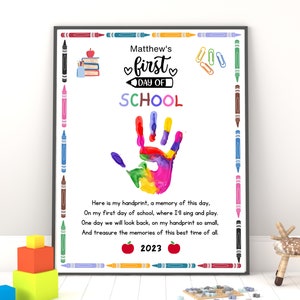 First Day Of School Handprint Art, First Day of School Printable, Handprint Craft, Back To School Activity, Memory Keepsake