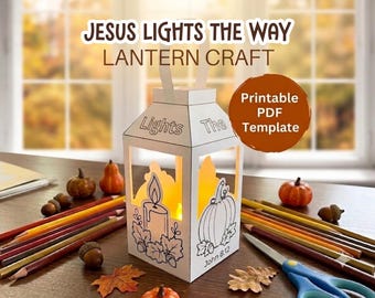 Christian Fall Lantern Craft For Kids, Jesus Lights The Way Pumpkin Craft Printable, Autumn Bible Craft, Sunday School Coloring Activity