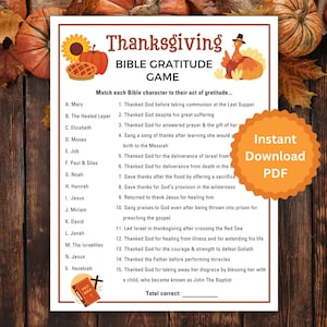 Thanksgiving Bible Gratitude Game, Kids, Adults, Youth Groups, Bible Matching Game, Who Am I Game,  Sunday School Game Thankful Activity