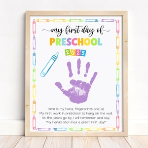 Arte con huellas de manos para el primer día de preescolar en 2025, poema con huellas de manos para el regreso a clases, plantilla imprimible para el primer día, actividad para el aula de educación en el hogar