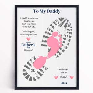 Création artisanale d'empreintes de pas pour la fête des pères, impression d'art de l'empreinte de main, impression de poème pour papa, modèle d'impression de botte, cadeau souvenir papa d'un enfant, garderie d'âge préscolaire