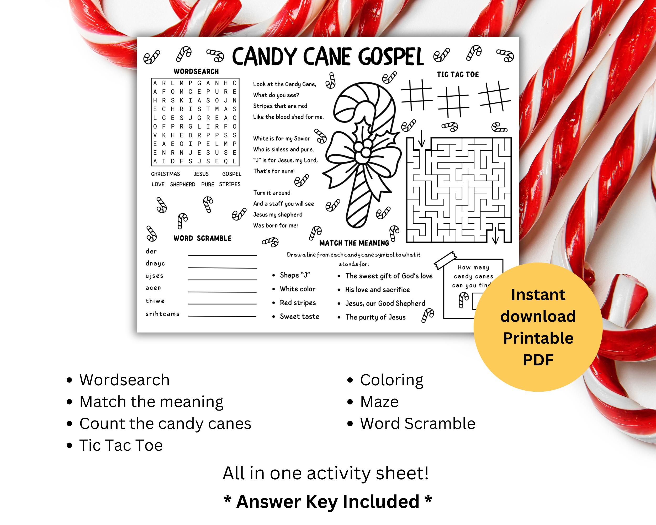 Candy Cane Gospel Activity Placemat, Legend of the Candy Cane Poem ...