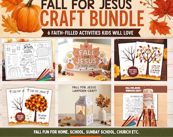 Fall For Jesus Bible Craft Mega Bundle, Christian Autumn Activities for Kids, Thanksgiving Sunday School Printable Crafts (Set of 6)