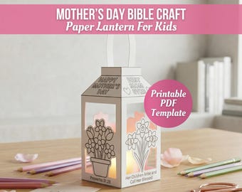 Mothers Day Bible Craft For Kids, Paper Lantern Craft Printable, Coloring Craft Activity, Sunday School Christian Keepsake Gift For Mom