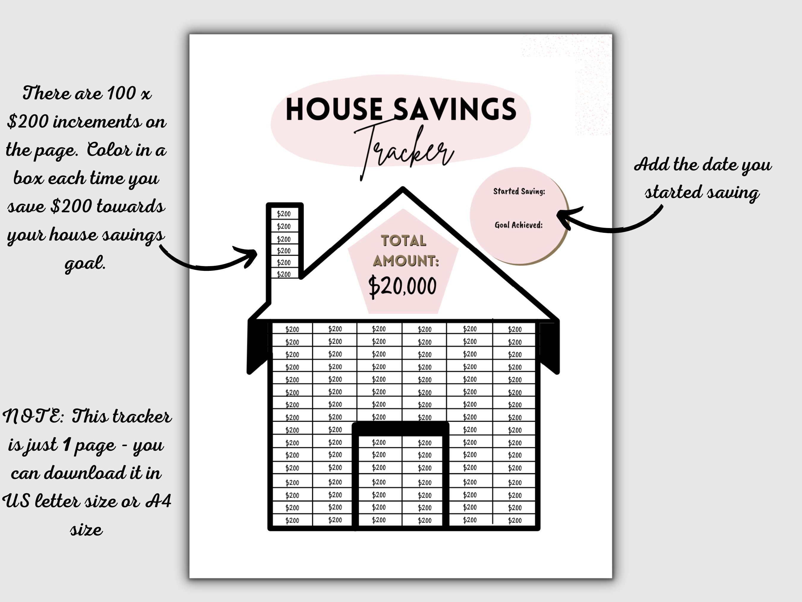 20k House Savings Challenge Printable Save 20000 House Down Payment ...